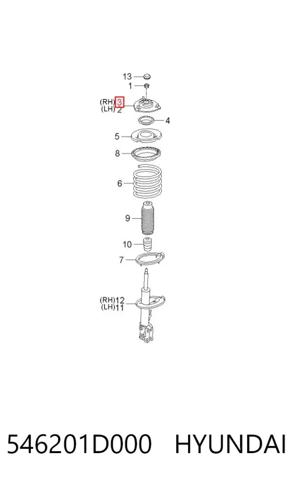 Soporte del amortiguador delantero derecho 546201D000 Hyundai/Kia