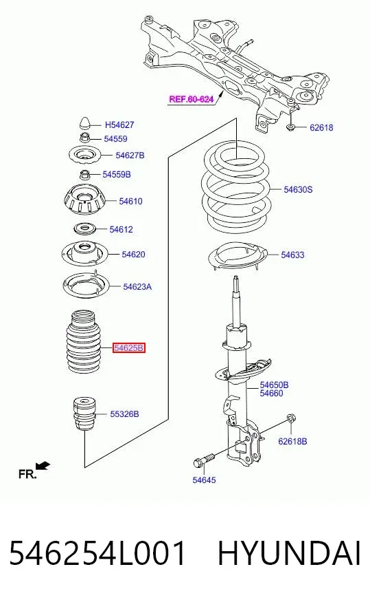 Fuelle, amortiguador delantero 546254L001 Hyundai/Kia