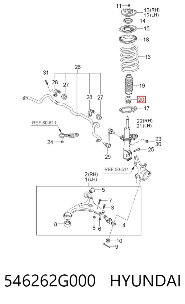 Tope de amortiguador delantero 546262G000 Hyundai/Kia