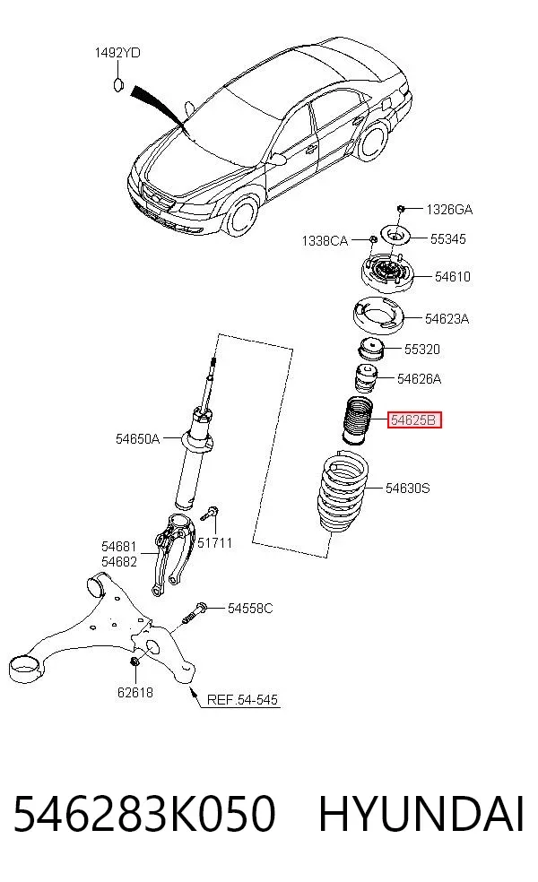 Fuelle, amortiguador delantero 546283K050 Hyundai/Kia