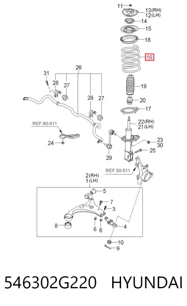 Muelle delantero 546302G220 Hyundai/Kia