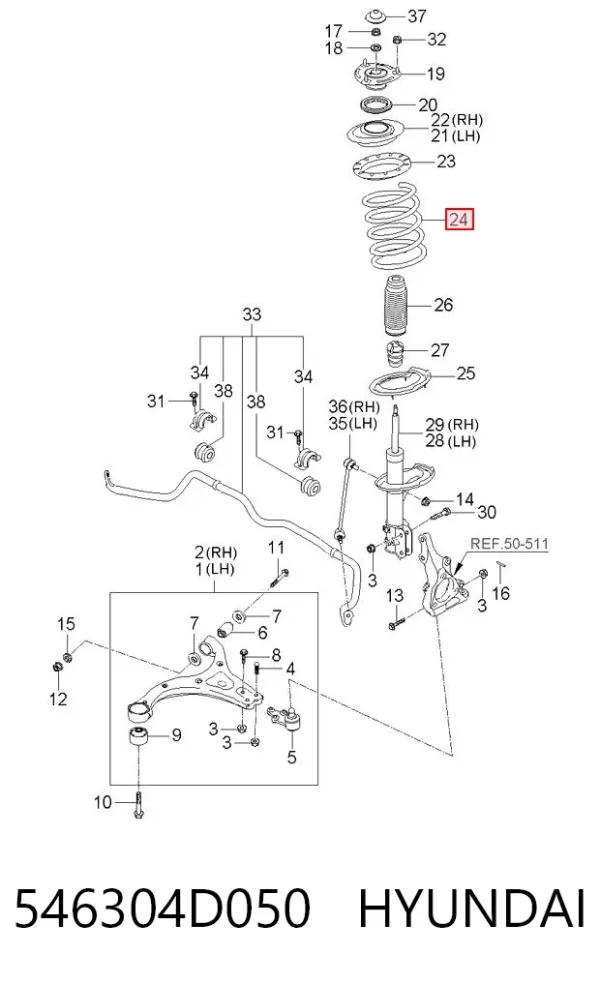 Muelle delantero 546304D050 Hyundai/Kia