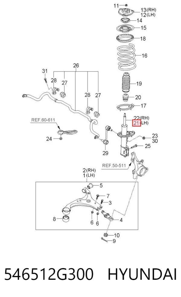 Amortiguador delantero izquierdo 546512G300 Hyundai/Kia
