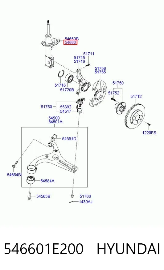 Amortiguador delantero derecho 546601E200 Hyundai/Kia