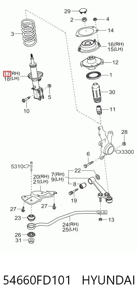 Amortiguador delantero derecho 54660FD101 Hyundai/Kia