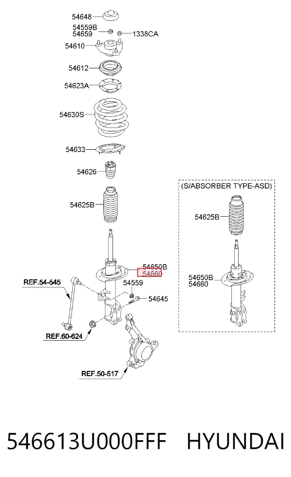 Amortiguador delantero derecho 546613U000FFF Hyundai/Kia