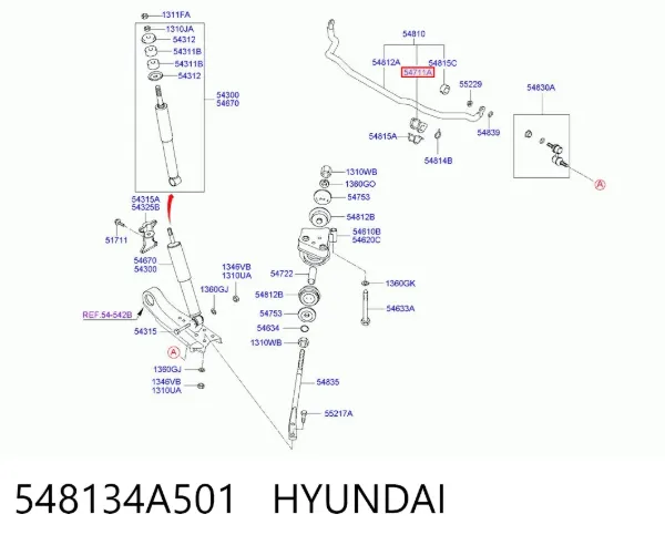 Buje de barra estabilizadora delantera 548134A501 Hyundai/Kia