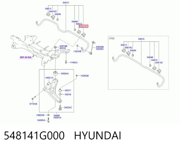 Abrazadera de la bieleta estabilizadora delantera 548141G000 Hyundai/Kia