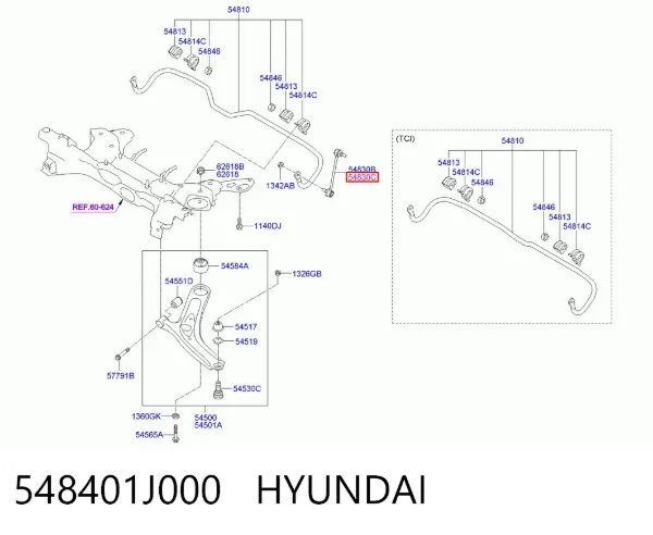 Bieleta estabilizadora delantera derecha 548401J000 Hyundai/Kia