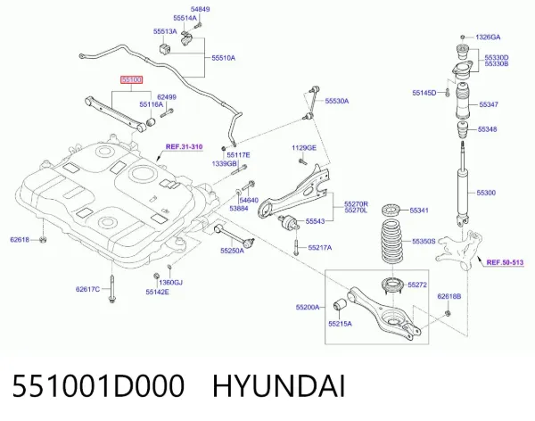 Brazo superior de suspensión trasera izquierdo/derecho 551001D000 Hyundai/Kia