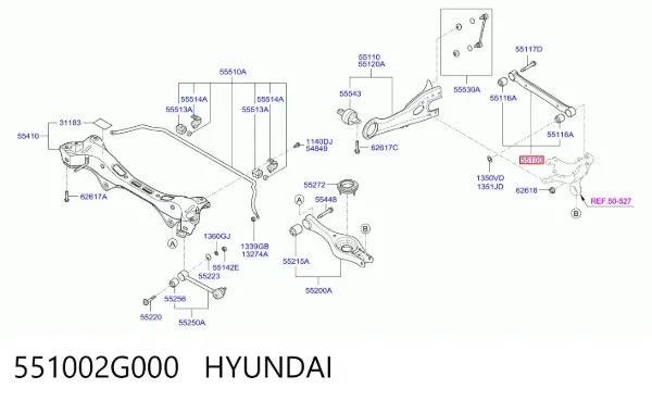 Brazo superior de suspensión trasera izquierdo/derecho 551002G000 Hyundai/Kia