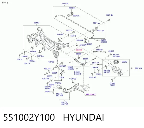 Brazo transversal de suspensión trasera 551002Y100 Hyundai/Kia
