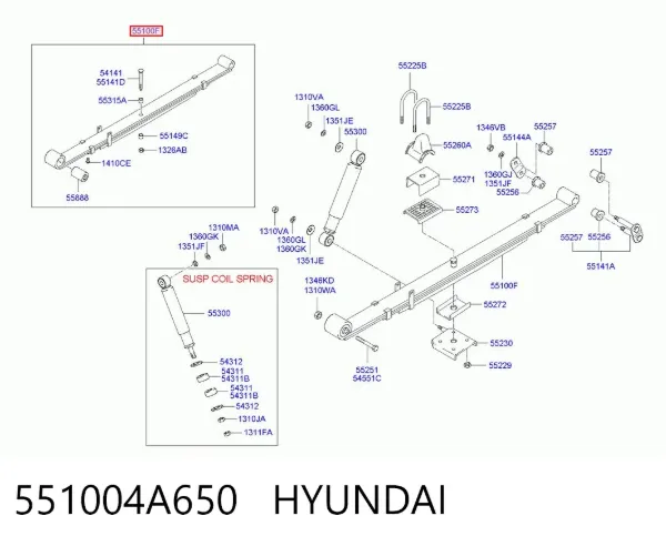 Ballesta de suspensión trasera 551004A650 Hyundai/Kia