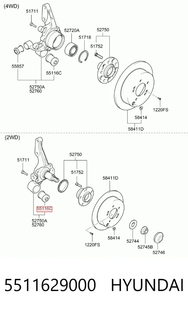 Buje de mangueta trasera 5511629000 Hyundai/Kia