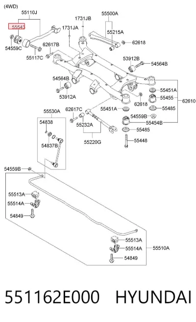 Buje del brazo longitudinal trasero HYUNDAI 551162E000
