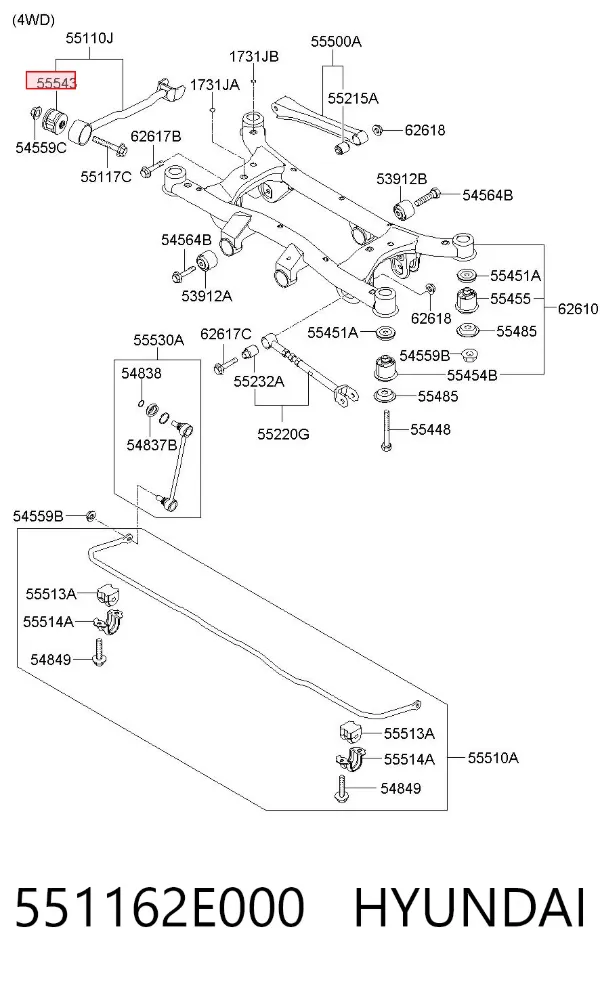 Buje del brazo longitudinal trasero 551162E000 Hyundai/Kia