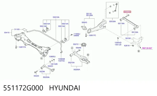 Perno de brazo longitudinal trasero (de alineación) 551172G000 Hyundai/Kia