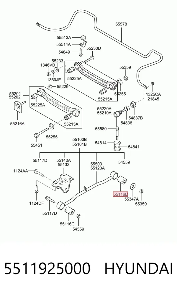 Buje delantero del brazo longitudinal trasero 5511925000 Hyundai/Kia