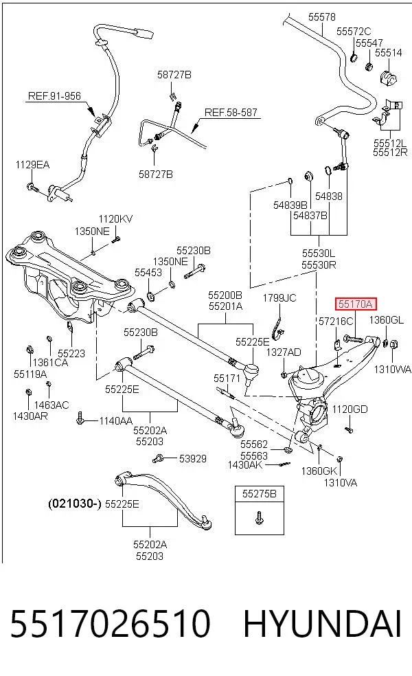 Perno de brazo longitudinal trasero (de alineación) 5517026510 Hyundai/Kia