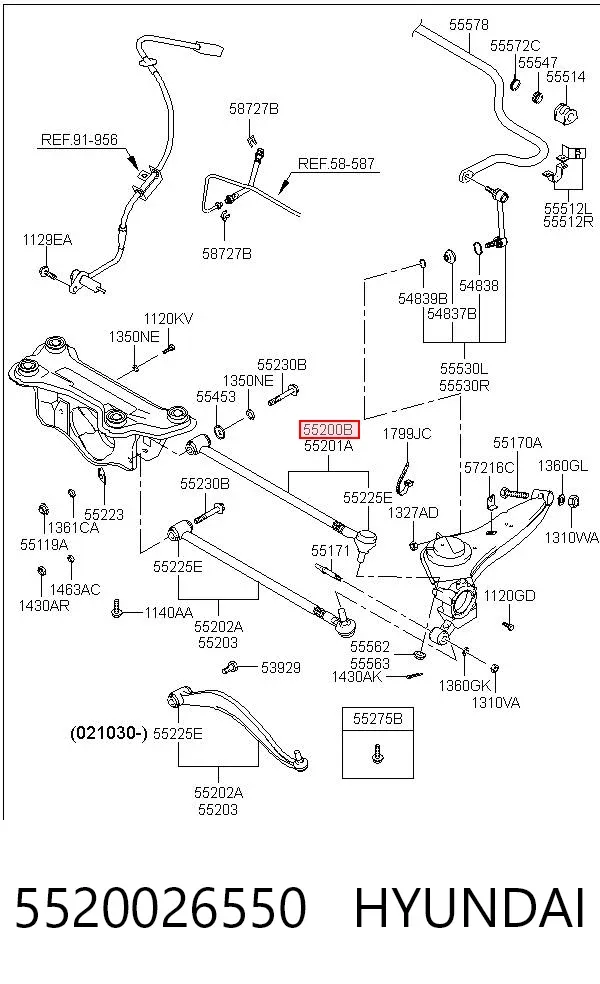 Brazo superior izquierdo de la suspensión trasera 5520026550 Hyundai/Kia