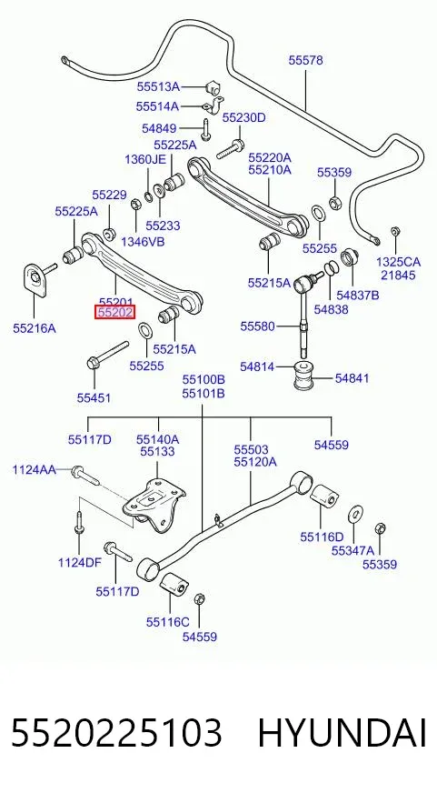 Brazo transversal derecho de suspensión trasera 5520225103 Hyundai/Kia