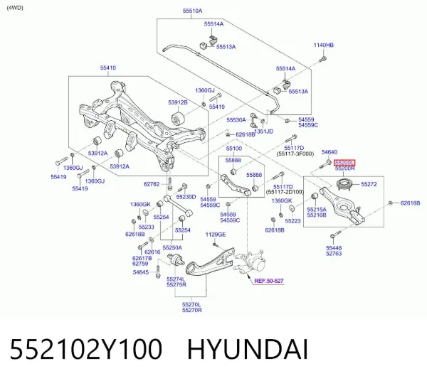 Brazo transversal izquierdo de suspensión trasera 552102Y100 Hyundai/Kia