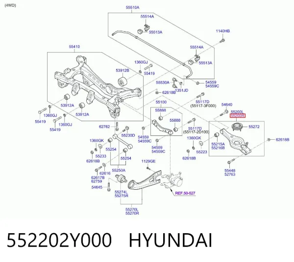 Brazo transversal derecho de suspensión trasera 552202Y000 Hyundai/Kia