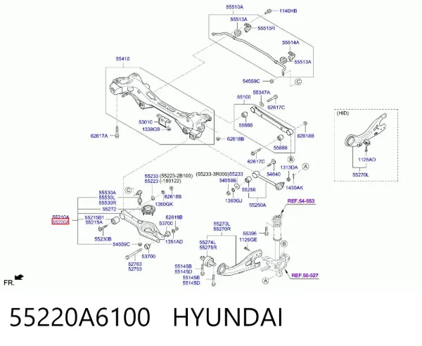Brazo transversal derecho de suspensión trasera 55220A6100 Hyundai/Kia