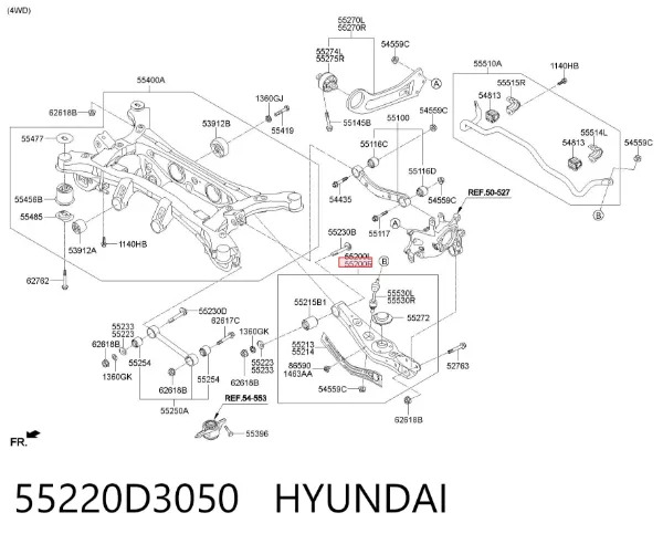 Brazo de suspensión trasero inferior derecho 55220D3050 Hyundai/Kia