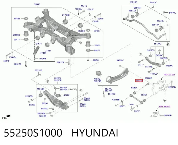 Barra transversal de la suspensión trasera 55250S1000 Hyundai/Kia