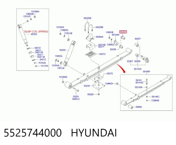 Buje de la bisagra del resorte de láminas 5525744000 Hyundai/Kia