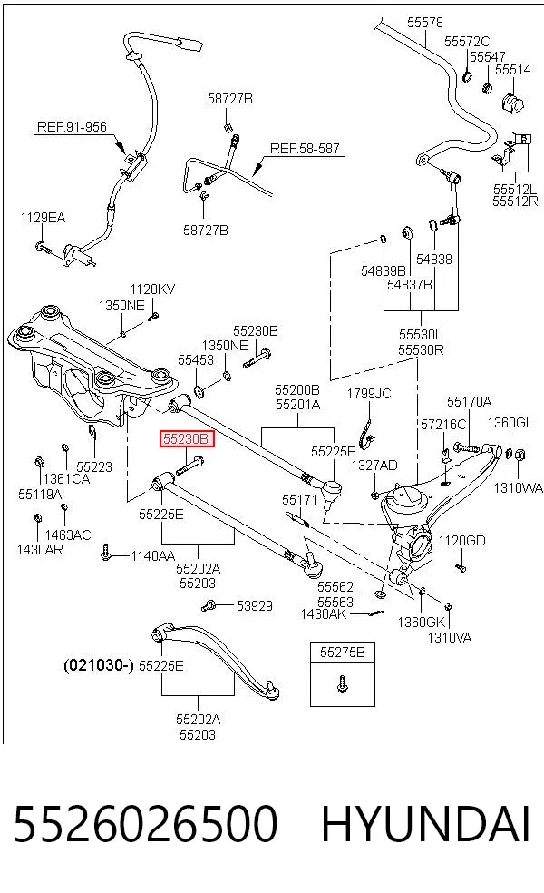 Perno de fijación interior del brazo oscilante inferior trasero 5526026500 Hyundai/Kia