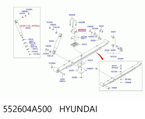 Tope de ballesta trasera 552604A500 Hyundai/Kia