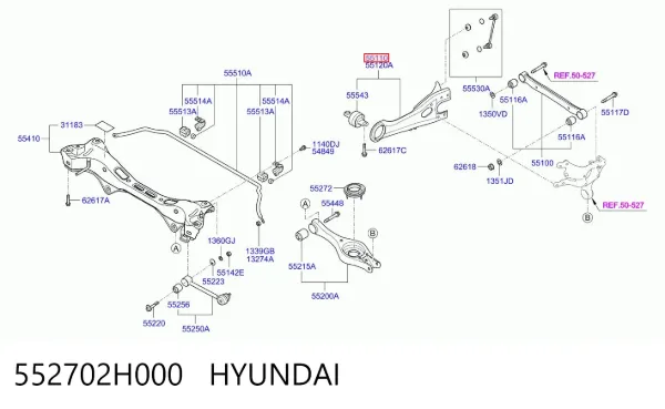 Barra oscilante, suspensión de ruedas, trasera izquierda 552702H000 Hyundai/Kia