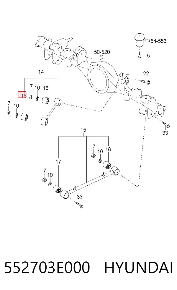 Buje del brazo longitudinal superior trasero 552703E000 Hyundai/Kia