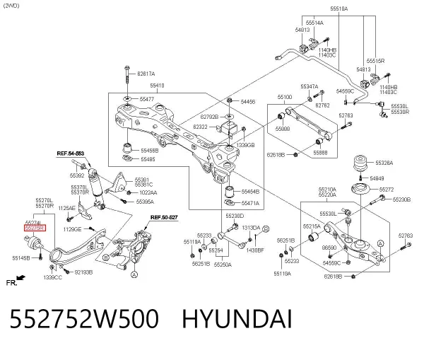 Buje delantero del brazo longitudinal trasero 552752W500 Hyundai/Kia