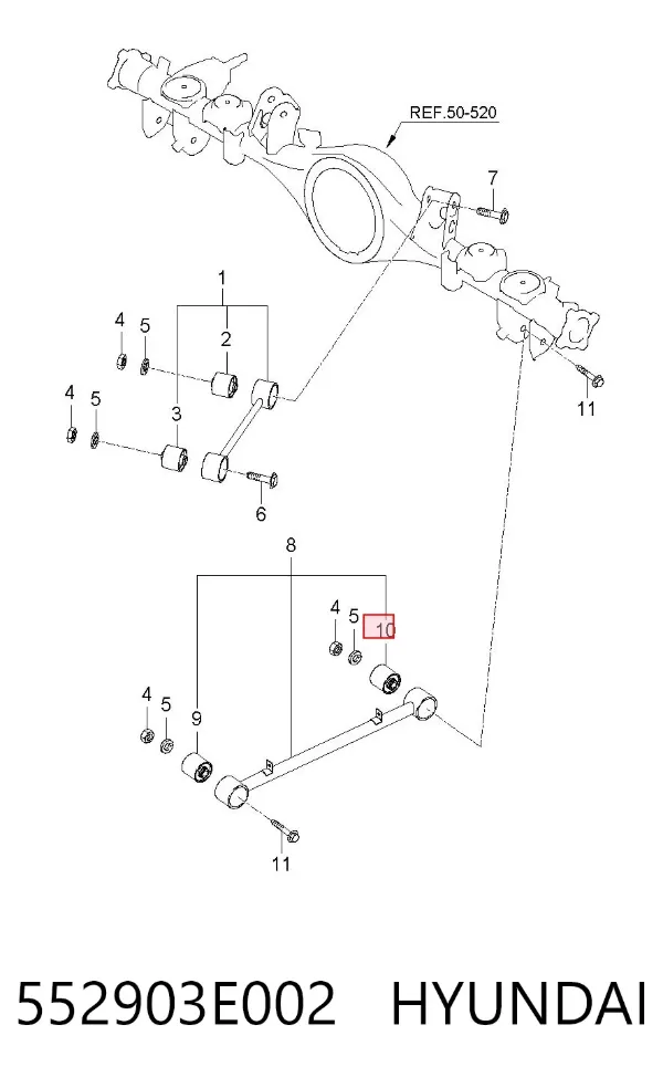 Buje del brazo longitudinal inferior trasero 552903E002 Hyundai/Kia