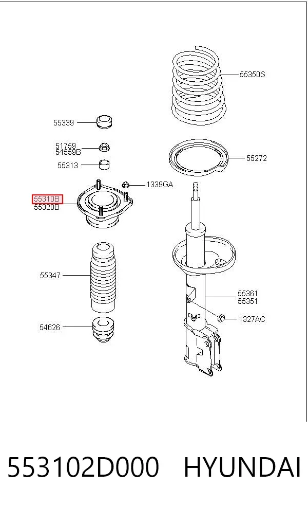 Soporte del amortiguador trasero izquierdo 553102D000 Hyundai/Kia
