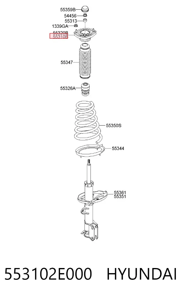 Soporte del amortiguador trasero izquierdo 553102E000 Hyundai/Kia
