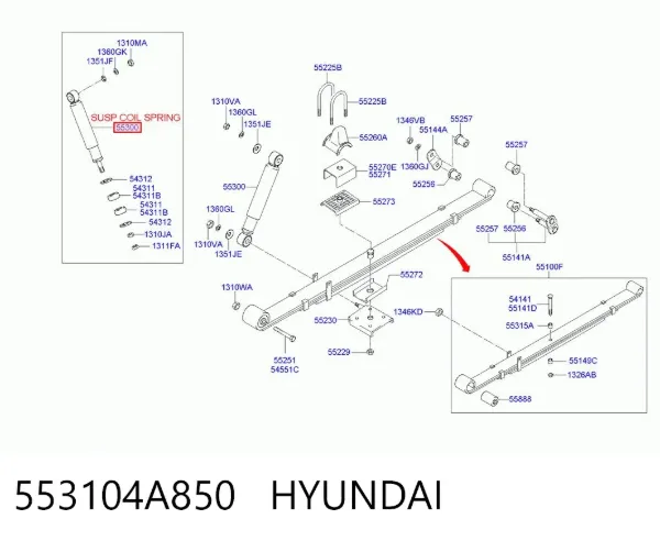 Amortiguador trasero 553104A850 Hyundai/Kia