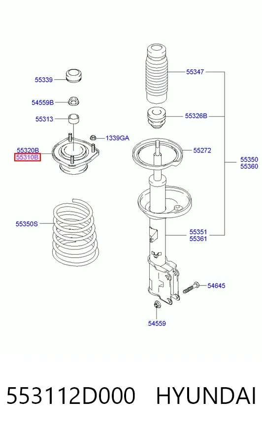 Soporte del amortiguador trasero izquierdo 553112D000 Hyundai/Kia
