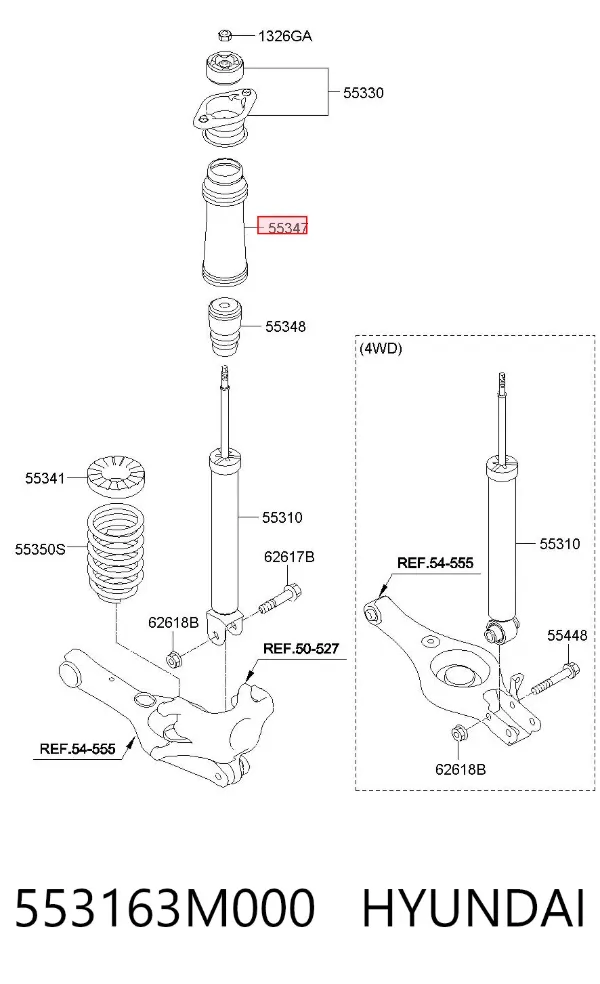Guardapolvo amortiguador trasero 553163M000 Hyundai/Kia