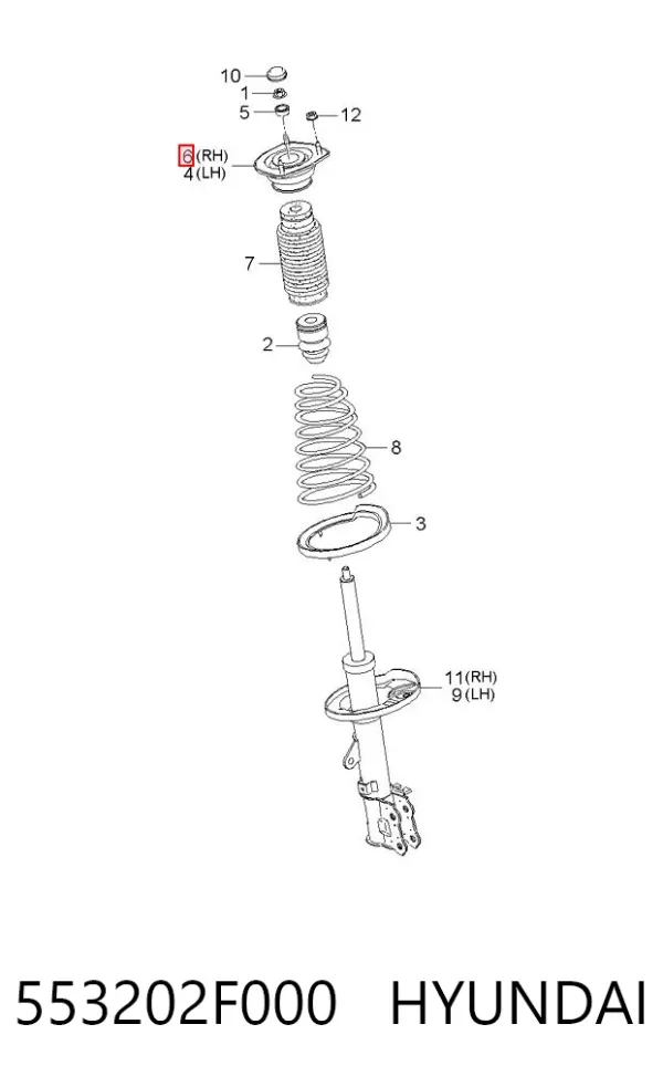Soporte del amortiguador trasero derecho 553202F000 Hyundai/Kia