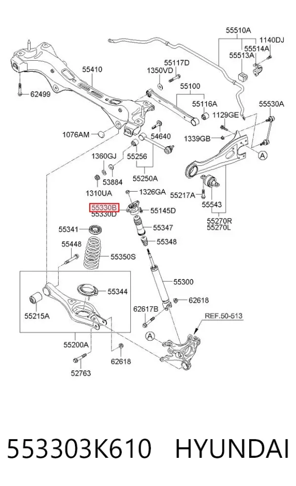 Soporte del amortiguador trasero izquierdo 553303K610 Hyundai/Kia