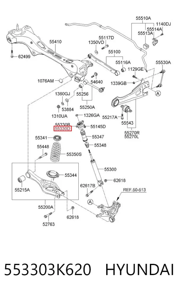 Soporte del amortiguador trasero derecho 553303K620 Hyundai/Kia