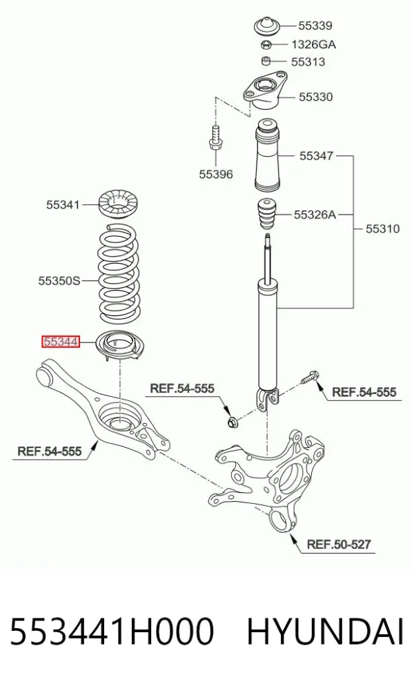 Aislador de resorte trasero inferior de goma 553441H000 Hyundai/Kia