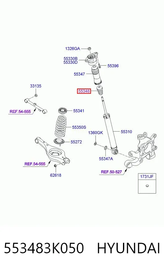 Tope de amortiguador trasero y guardapolvo 553483K050 Hyundai/Kia