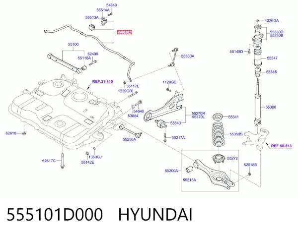 Estabilizador trasero 555101D000 Hyundai/Kia