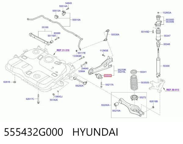 Buje delantero del brazo longitudinal trasero 555432G000 Hyundai/Kia