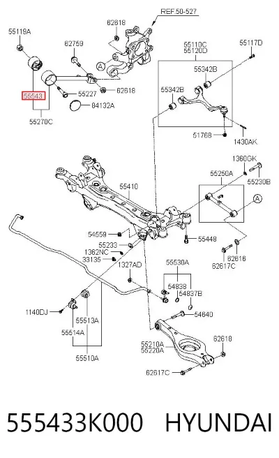 Buje delantero del brazo longitudinal trasero HYUNDAI 555433K000